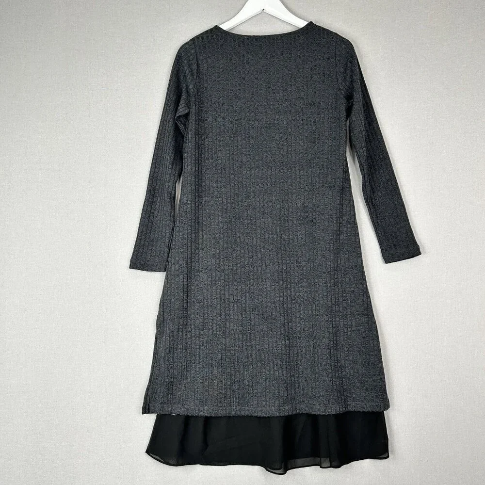Patrizia Luca Womens Dress‎ Extra Small Gray Ribbed Sweater Travel Minimalist